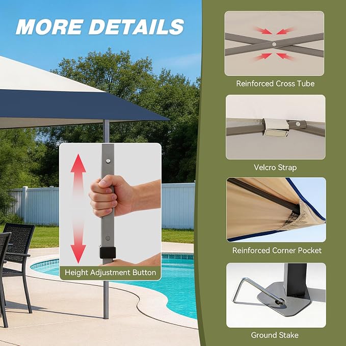 HYPER VENTURE 13x13ft Pop Up Canopy Tent with One Push Setup, Portable Outdoor Event Shelter with Rolling Carry Bag for Camping, Beach, Market, Patio (Navy)