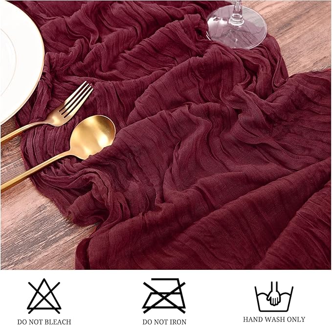 25 Pack Burgundy Table Runners 17 x 108inch Cheesecloth Table Runner Boho Gauze Table Runner Rustic Sheer Fabric Cheese Cloth Table Runners for Wedding Party Bridal Shower Farmhouse Thanksgiving Decor