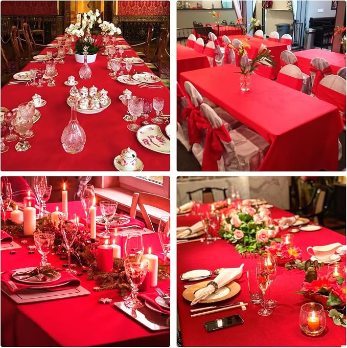 4 Pack Rectangle Tablecloth 60x126 Inch Red Washable Polyester Table Cover for Wedding Dining Table Buffet Parties Banquet Decoration（Red）