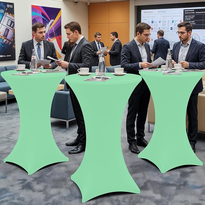 Moosfor Spandex Cocktail Table Covers 4 Pack, Elastic Fitted Stretch Table Cloth, Round High Top Tablecloths for Bar, Party, Pub, Wedding & Banquet (Bright Green, 32x43 Inch)