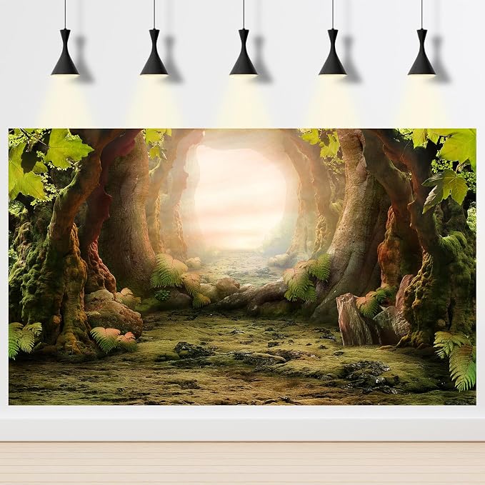 Fairy Forest Backdrop Mystical Fantasy Jungle Rainforest Landscape Photography Background Rugged Path Lush Moss Foggy Forest Large Tree Wallpaper Backdrop Portrait Video Props Vinyl 10x6.5ft