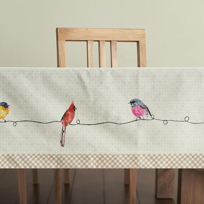 Maison d' Hermine Table Cloth Rectangle Table 100% Cotton 70 x 108 Inches Tablecloth Reusable Decorative for Dining Kitchen Room Farmhouse Party Home Hotel Restaurant Spring Summer - Birdies on Wire