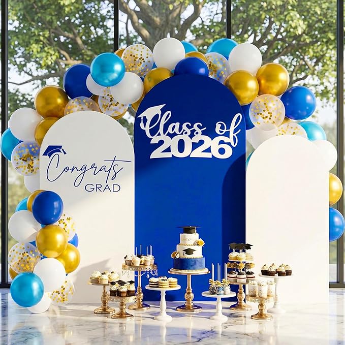 Foilswirl 2026 Graduation Decorations Class of 2026 Arch Backdrop Cover (4/5/6ft) Balloon Arch Cover Spandex Backdrop Blue White Golden Balloons for Graduation Season Class Party Decor