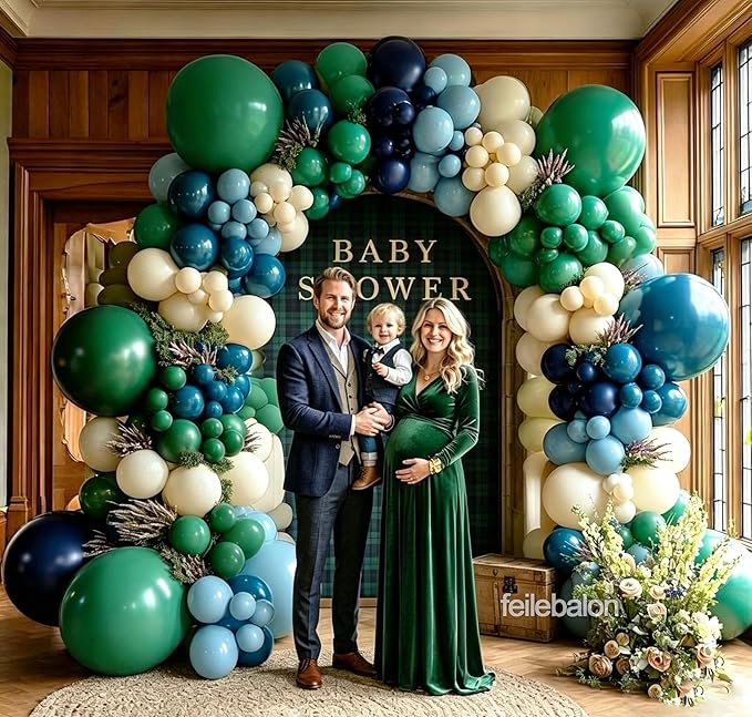 Navy Blue Green Balloon Arch Kit Double Stuffed Emerald Forest Dark Green Blue Sand White Beige Ivory Balloon Garland for Bear Baby Shower Birthday Graduation Wedding Bridal Anniversary Party Decor