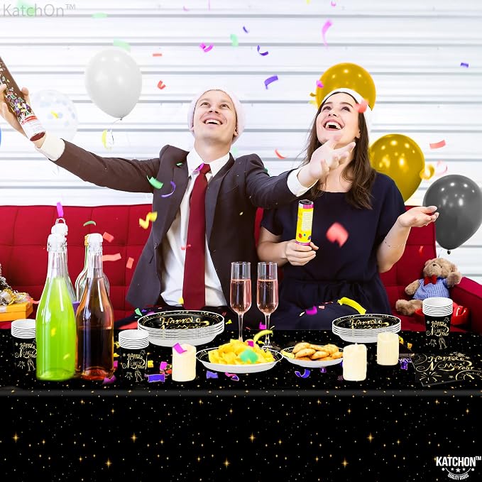 KatchOn, New Years Eve Party Plates, Cups and Napkins sets - Serves 16 Guests | New Years Eve Party supplies 2026 | Nye dinner set, New Year decorations | Nye Party Essentials for Happy New Year 2026