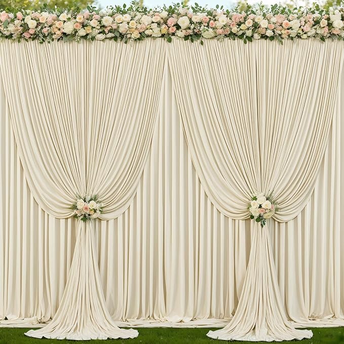 6 Panels Backdrop Curtains for Wedding Party Wrinkle Free Beige Backdrops Curtain Drapes Fabric Decorations Photo Back Drop Cloth for Baby Shower Photography Stage Reception 30ft(W) x 12ft(H)