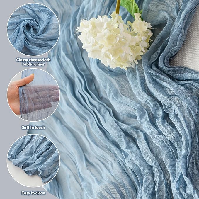 Dusty Blue Cheesecloth Table Runner Fall Autumn Decor 10ft Table Cloth for Wedding Party Baby Bridal Shower Birthday Halloween Thanksgiving Decoration