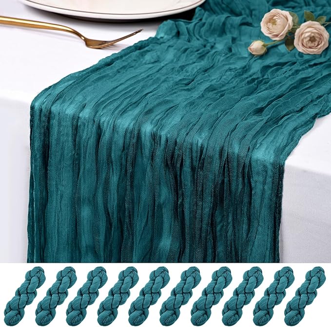10 Pack Teal Cheesecloth Table Runner 17x108 Inch Semi Sheer Boho Rustic Gauze Cheese Cloth Table Runners for Wedding Party Birthday Baby Shower Home Décor