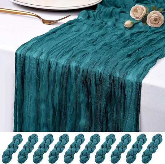 10 Pack Teal Cheesecloth Table Runner 17x108 Inch Semi Sheer Boho Rustic Gauze Cheese Cloth Table Runners for Wedding Party Birthday Baby Shower Home Décor