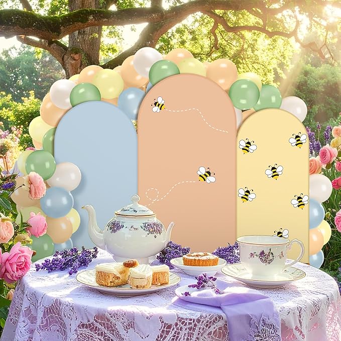 Foilswirl 34 Pieces Bear Birthday Baby Shower Party Decorations 4ft 5ft 6ft Baby Shower Arch Backdrop Covers Yellow Spandex Arch Backdrop Cover Blue Green Balloons for Spring Birthday Wedding Party