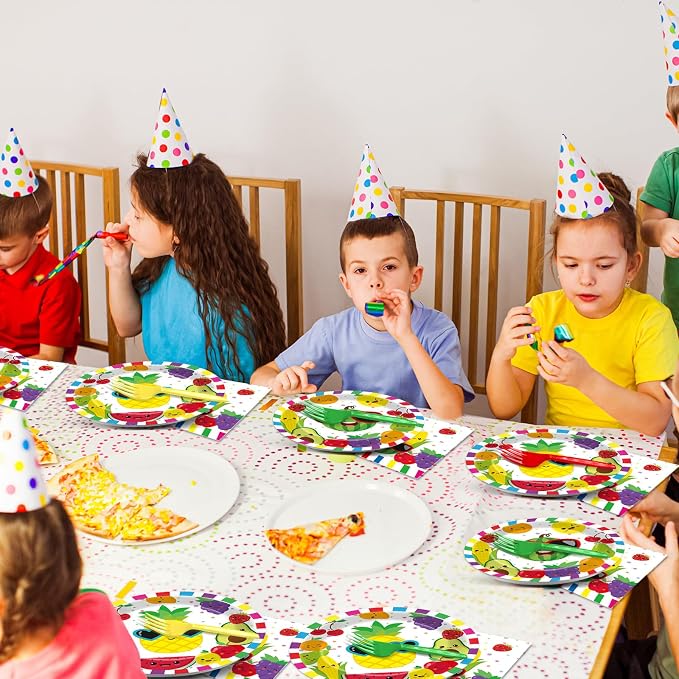 50 Guests Tutti Frutti Party Supplies Fruit Theme Birthday Plates and Napkins Forks Summer Fruit Tableware Watermelon Pineapple Paper Plates for Birthday Baby Shower Party 200PCS