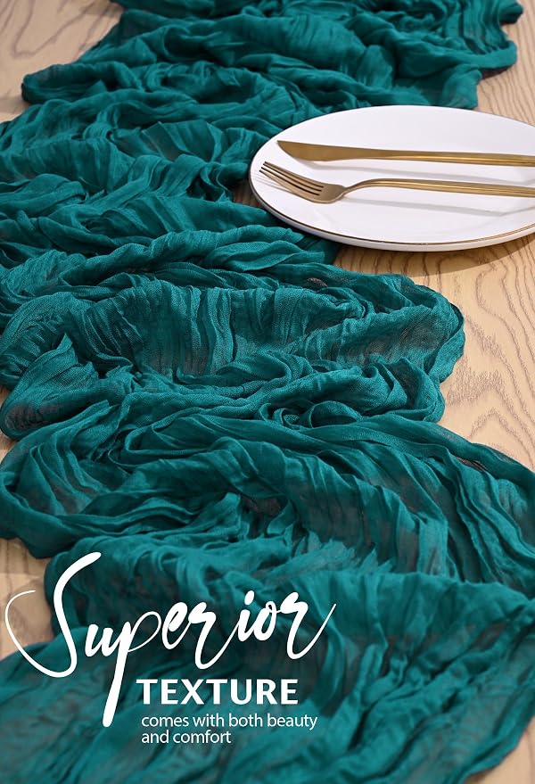 3 Pack Cheesecloth Table Runner 10FT Teal Table Runner Boho Gauze Cheese Cloth Table Runners Long Rustic Sheer Table Decorations for Wedding Party Baby Bridal Shower Birthday Holiday Home