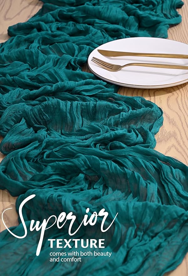 2 Pack Cheesecloth Table Runner 10FT Teal Table Runner Boho Gauze Cheese Cloth Table Runners Long Rustic Sheer Table Decorations for Wedding Party Baby Bridal Shower Birthday Holiday Home