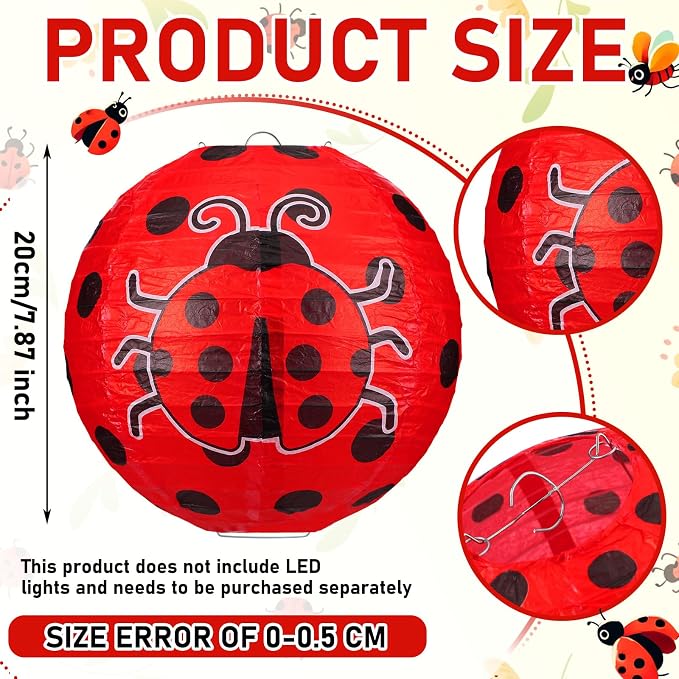 Panelee 12 Pcs Ladybug Party Decorations Paper Lanterns 8 Inch Hanging Round Paper Lanterns for Holiday Party Decorations Supplies Indoor Outdoor