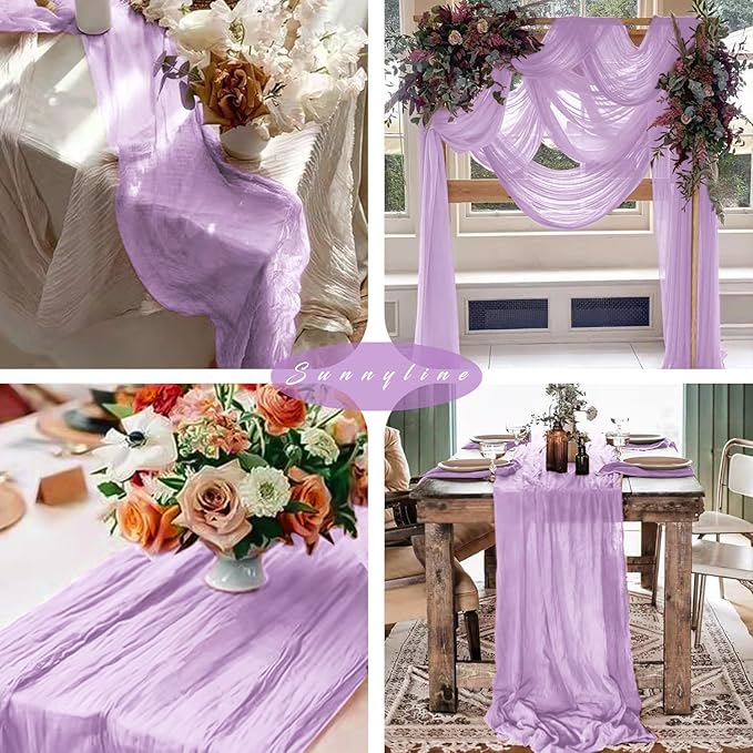 6 Pieces Lilac Cheesecloth Table Runner 10FT Pink Runner for Tables Gauze Fabric Boho 35 x 120 Inches Long Table Runner Decoration Rustic Sheer Runner for Wedding Baby Birthday Party Lilac