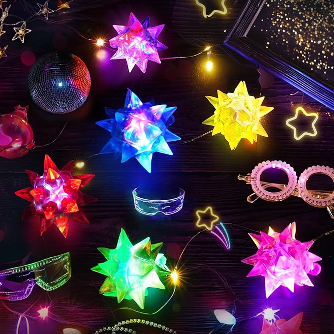 HONLYNE 150 PCS Flashing Crystal Star Necklaces, Glow Necklaces Bulk Light up Party Favors, LED Glow in The Dark Supplies for Kids Adults Birthday Glow Party Rave Halloween Goodie Bags Filler