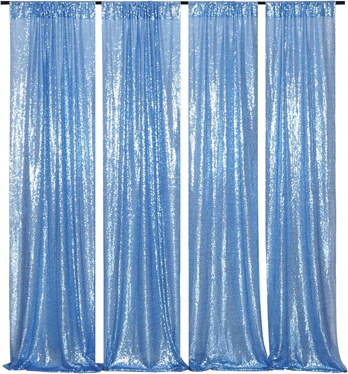 Poise3EHome Baby Blue Sequin Backdrop Curtain, 2 Panels 2Ft x 8Ft Glitter Photography Background for Party Baby Shower Wedding Birthday Christmas Thanksgiving Halloween Decoration