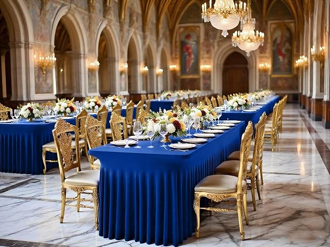 fani 6 Packs Royal Blue Stretch Table Skirts for 6 Foot Rectangle Table, Washable Spandex Stretch Tablecloths with Skirt, Wrinkle Resistant Fitted Tablecover for Wedding Party Banquet