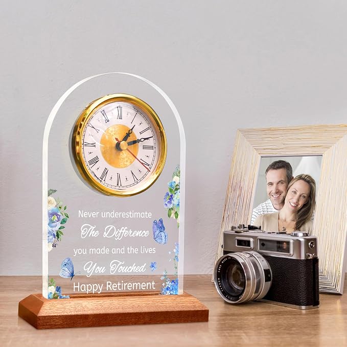 Light Up Quartz Clock Retirement Gifts for Women Men,Retirement Quartz Desk Clock with LED Wooden Base, Coworker Gifts Going Away Gift Congratulations Retired Gifts for Boss Friends Teacher Doctor