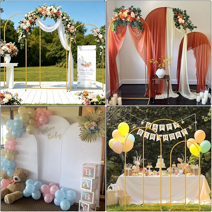 Vincidern Metal Wedding Arch Backdrop Stand Set of 3, Party Arch Stand, Balloon Arch Backdrop for Wedding, Baby Shower, Birthday Party, Bridal Shower, Graduation Decor, Gold (6.6FT, 5.9FT, 4.9FT)