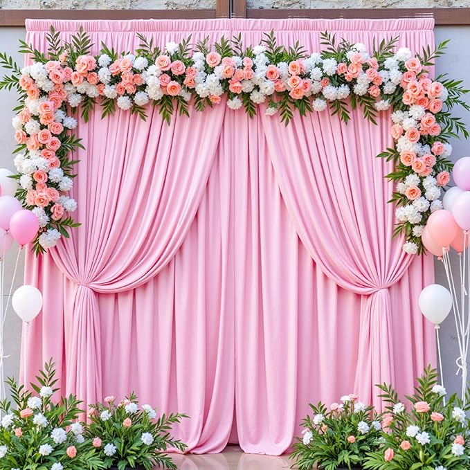 30ft x 10ft Wrinkle Free Pink Backdrop Curtains, 6 Panels 5x10ft Polyester Photo Backdrop Drapes for Wedding Birthday Photography Background Baby Shower