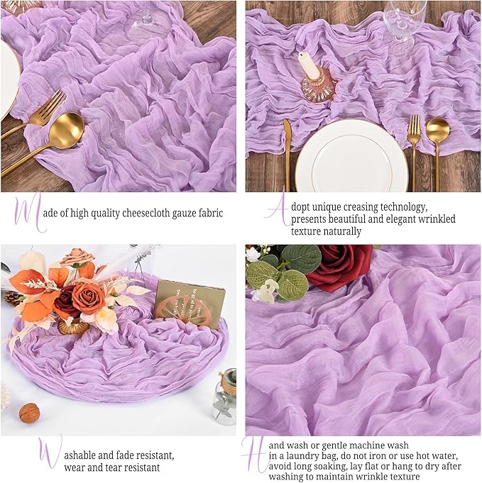 25 Pack Lavender Table Runner 17 x 108inch Cheesecloth Table Runner Boho Gauze Table Runners Rustic Sheer Fabric Cheese Cloth Table Runners for Wedding Party Bridal Shower Farmhouse Thanksgiving Decor