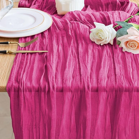 Wokceer Cheesecloth Table Runner Fuchsia 10FT Boho Gauze Cheese Cloth Table Runner for Party Long Rustic Sheer Table Runners for Baby Bridal Shower Wedding Easter Table Decor