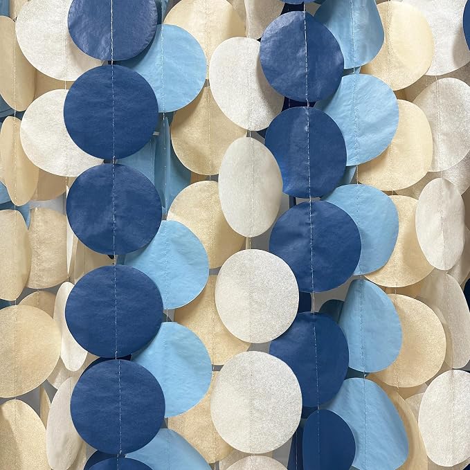 205 Ft Dusty Blue Party Decorations Navy Blue Khaki Beige Circle Dot Backdrop Garland Tissue Paper Polka Dots Hanging Streamer for Baby Shower Birthday Graduation Wedding Bachelor Nautical Party