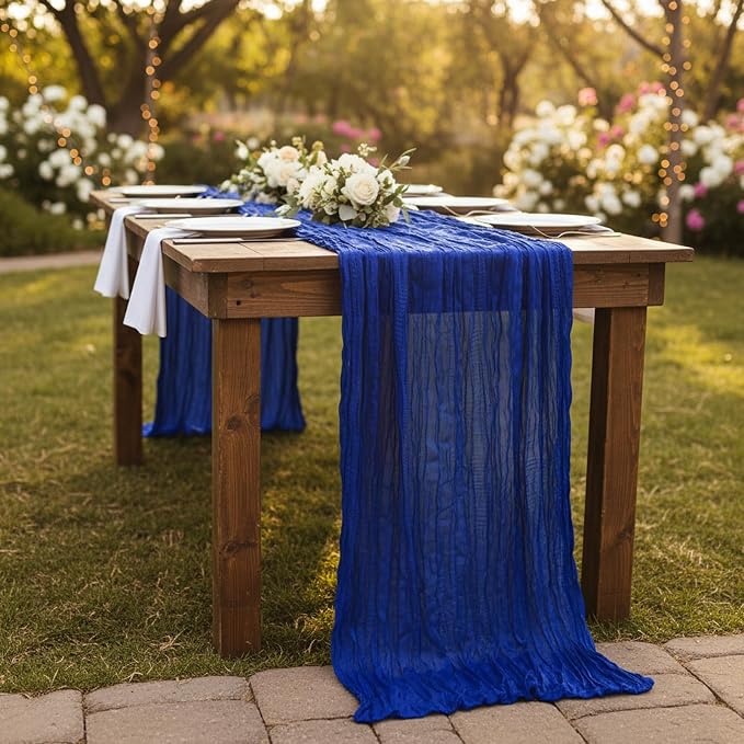 Royal Blue Cheesecloth Table Runner 120 Inch 10FT Cheese Cloth Runners 1 Pack for Independence Day, Coastal Style, Baby Shower, Graduation Decorations