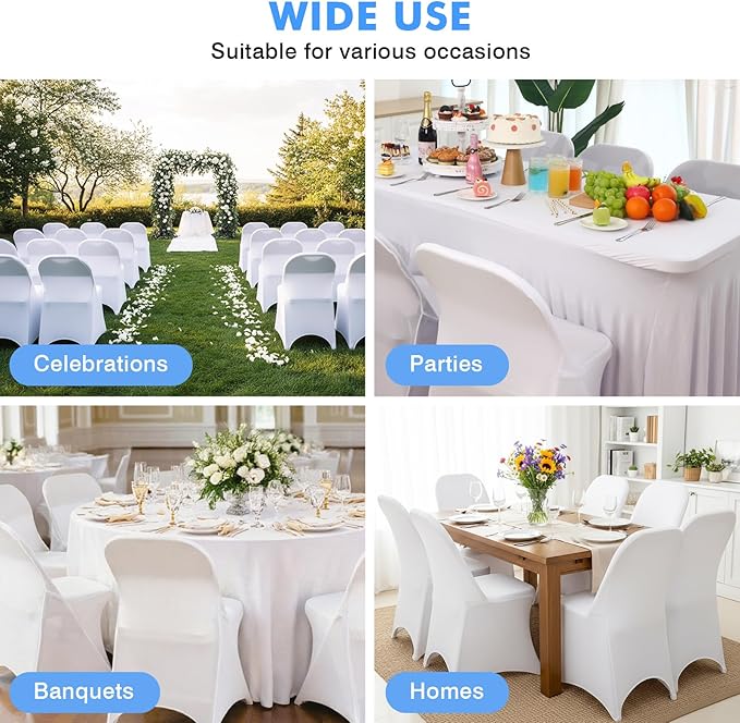 Fixwal 12 Pcs White Folding Chair Cover, Spandex Stretch Covers Ideal for Wedding, Party, Dining, Business Meeting, Banquet, Universal Fitted Washable Slipcover