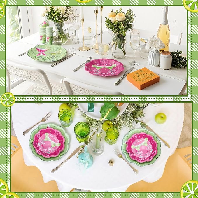 Newtay 250 Pcs Margs and Matrimony Bachelorette Party Decorations Margarita Disposable Plates and Napkins Margarita Tableware Dinnerware for 50 Guests Paper Plates for Wedding Bridal Shower Supplies