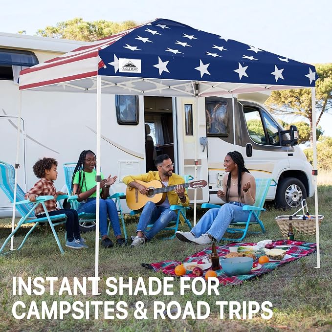 EAGLE PEAK Pop Up Canopy Tent with Wheeled Carry Bag, 8 Stakes, 4 Ropes, Easy Set Up Tent Canopy, 8x8 ft, American Flag