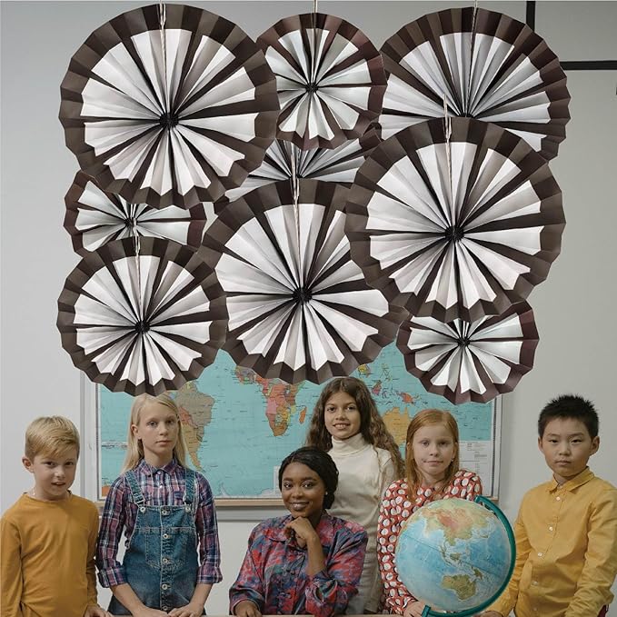 9Pcs Wagon Wheel Western Cowboy Party Decorations Straw Hay Bales Paper Fans Hanging Ceiling Wall Decor for Wild Cowboy Themed Rodeo Farm Birthday Party Supplies