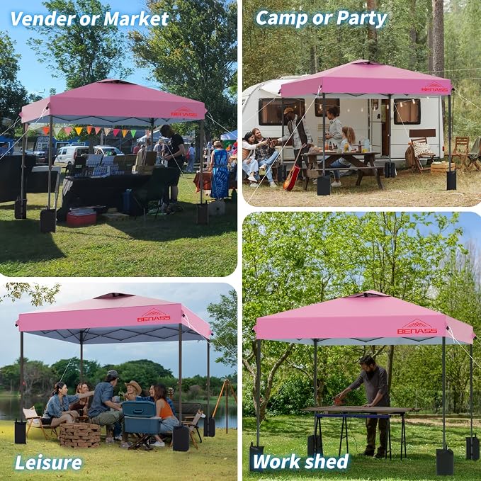 10x10 Pop Up Canopy, Easy Up Canopy Tent, Heavy Duty Tents for Parties, One Person Easy Set Up Event Tent, Pink