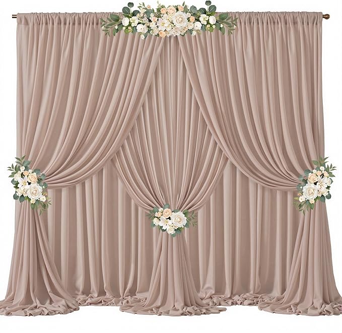 30ft x 10ft Taupe Backdrop Curtain Drapes, Wrinkle-Free Sheer Chiffon Fabric Photo Backdrop Panels for Wedding Arch Party Ceremony Stage Photo Backgrounds
