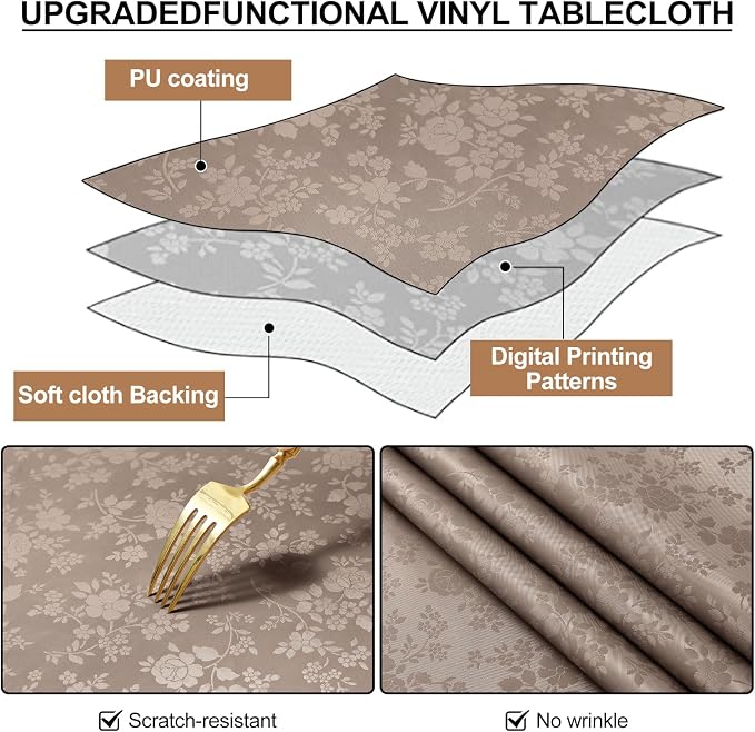 Smiry Rectangle Table Cloth, Waterproof Heavy Duty Vinyl Tablecloths, Wipeable Washable Table Cover for Kitchen and Dining Room (Taupe, 60" X 120")