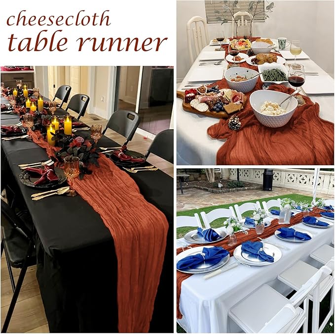 25 Pack Terracotta Cheesecloth Table Runner 17 x 108 Inch Gauze Table Runner Fabric Semi Sheer Cheese Cloth Table Runner Bulk for Rustic Romantic Wedding Baby Shower Table Decoration
