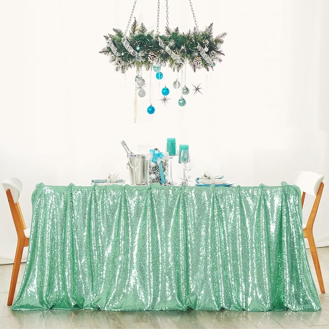 Poise3EHome Mint Green Sequin Tablecloth 50×72 Inch Rectangle Table Cover for Birthday Wedding Party Baby Shower Decoration