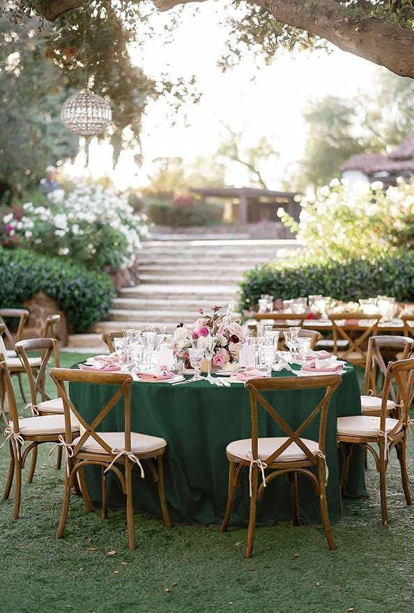 fani 8 Pack Polyester Round Tablecloth 90 Inch Hunter Green Circular Tables Cloth, Stain and Wrinkle Resistant Washable Round Table Cover for Wedding Party Kitchen Dining Table Buffet Parties Camping