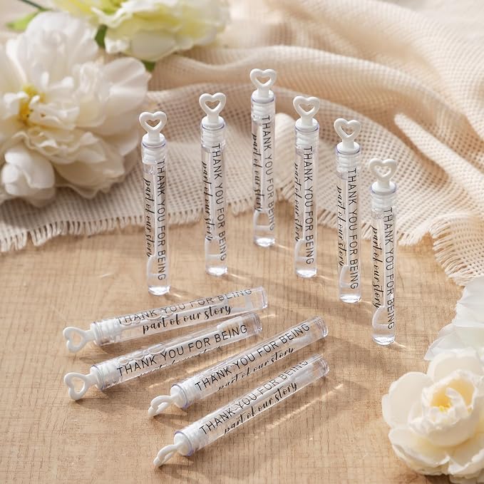 Hollowfly 120 Pack Wedding Mini Bubble Wands for a Wedding Bulk, White Black Story Heart Bubble for Guests Send Off Wand Adults Bridal Exit Shower Party Supplies Valentine Anniversaries Celebration