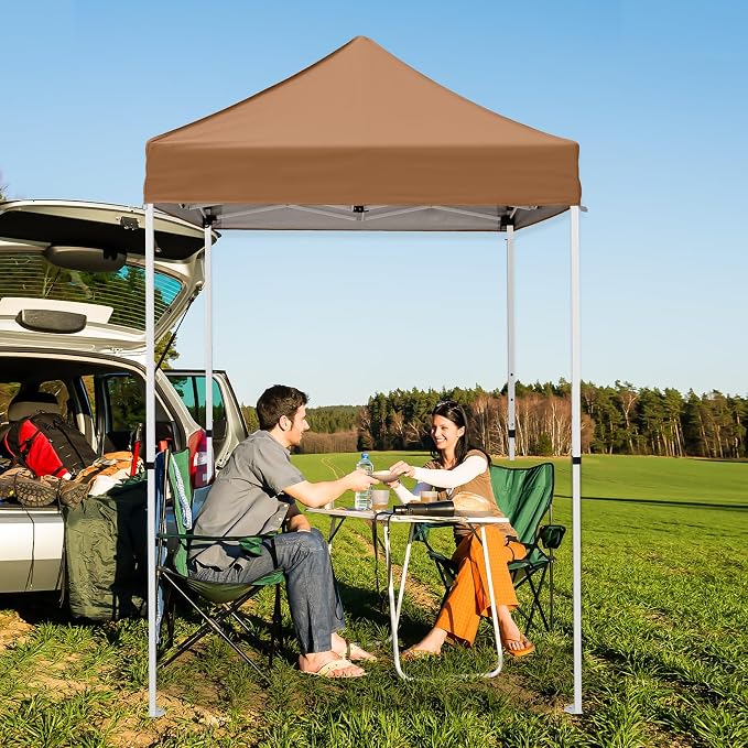 5x5 Pop Up Canopy Tent, Instant Portable Beach Canopy, Outdoor Tent with Carry Bag for Camping, Sports, Tailgating, Events, Khaki