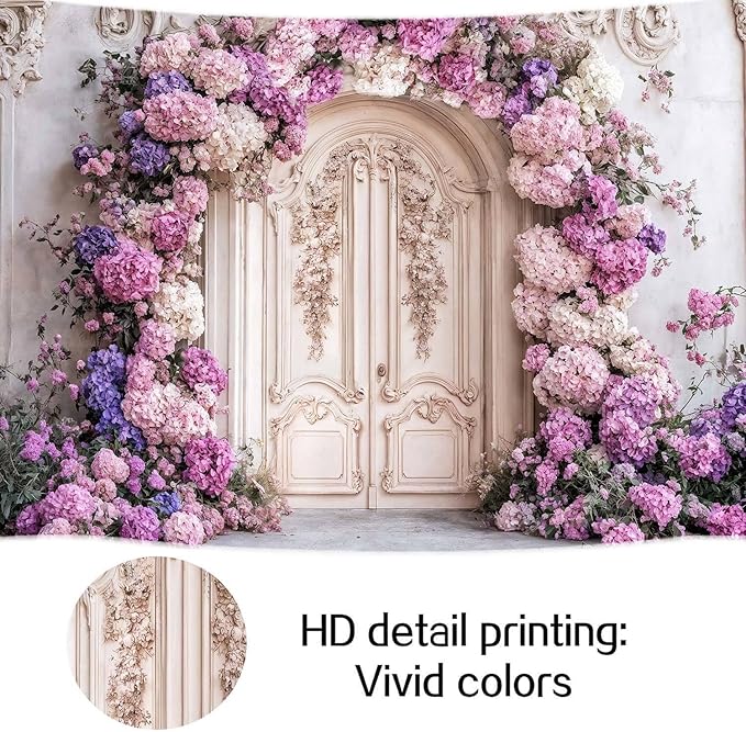 15X10ft Flower Backdrop Purple Floral Arch Retro Door Photography Backdrops Modern Interior European Style Wall Decoration Wedding Portrait Background Studio Photo Booth Props