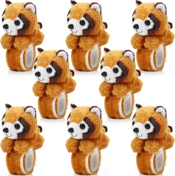 Lenwen 8 Pcs Stuffed Red Panda Animals Slap Bracelets for Kids 8.66 Inch Back to School Plush Animal Bracelets Adopt a Red Panda Favors Wrist Slap Snap Band Toy for Boys Girls Birthday Party Gifts