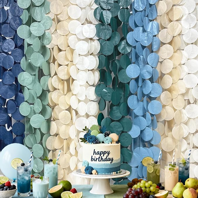 205 Ft Sage Green Dusty Blue Khaki Beige Circle Dot Backdrop Garland Tissue Paper Polka Dots Hanging Streamer for Baby Shower Birthday Wedding One Silly Goose Themed Party Decorations Supplies