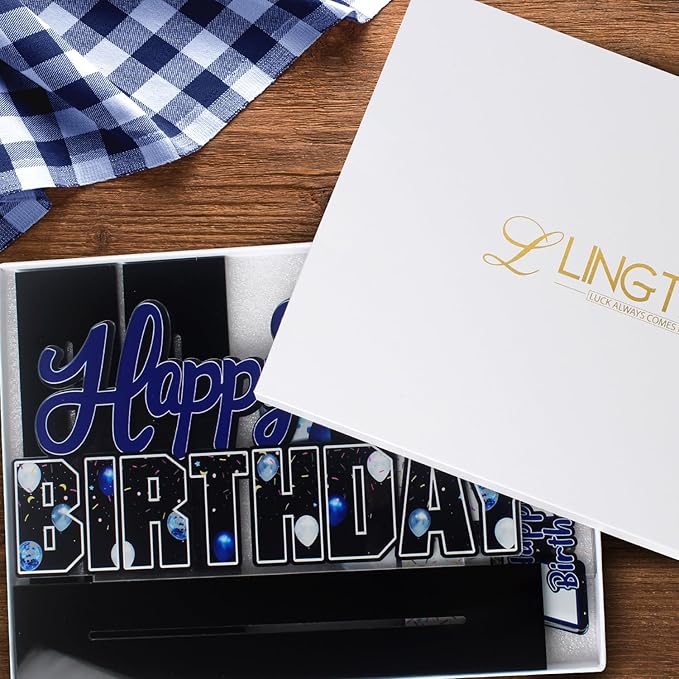LINGTEER Happy 34th Birthday Blue Acrylic Table Topper Centerpieces Set - Cheers to 34 Years Old Birthday 34th Bday Party Gift Decorations.