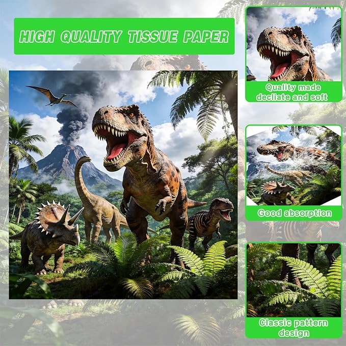 140PCS Dinosaur Party Birthday Supplies, Heavy Duty Oil-Proof Waterproof Paperware for Kids Dinosaur Theme Party, Disposable Dinosaur Tableware Set for 20 Guests Birthday Party