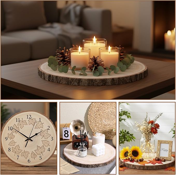 8 Pack 10-12 inches Large Wood Slices for Centerpieces, Rustic Wooden Rounds, Wood Centerpieces for Tables, Natural Paulownia Wooden Slabs for DIY Crafts and Wedding Decor