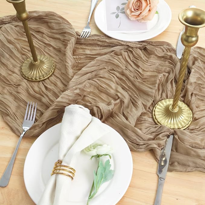 3 Pack Nude Cheesecloth Table Runner 120 Inch 10FT Cheese Cloth Fabric Runners for Wedding Decoration, Boho Decor, Retro Decoration