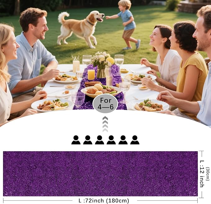 10 Packs 12 x 72 inches Purple Sequin Table Runner, Glitter Runner for Birthday Party Supplies Wedding Holiday Celebration Baby Shower Engagement Anniversary Decor