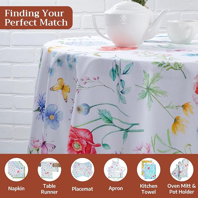 Maison d' Hermine Table Cloth Round Table 100% Cotton 63 Round Inches Tablecloth Reusable Decorative for Dining Kitchen Room Farmhouse Party Home Hotel Restaurant Spring Summer - Just Floral
